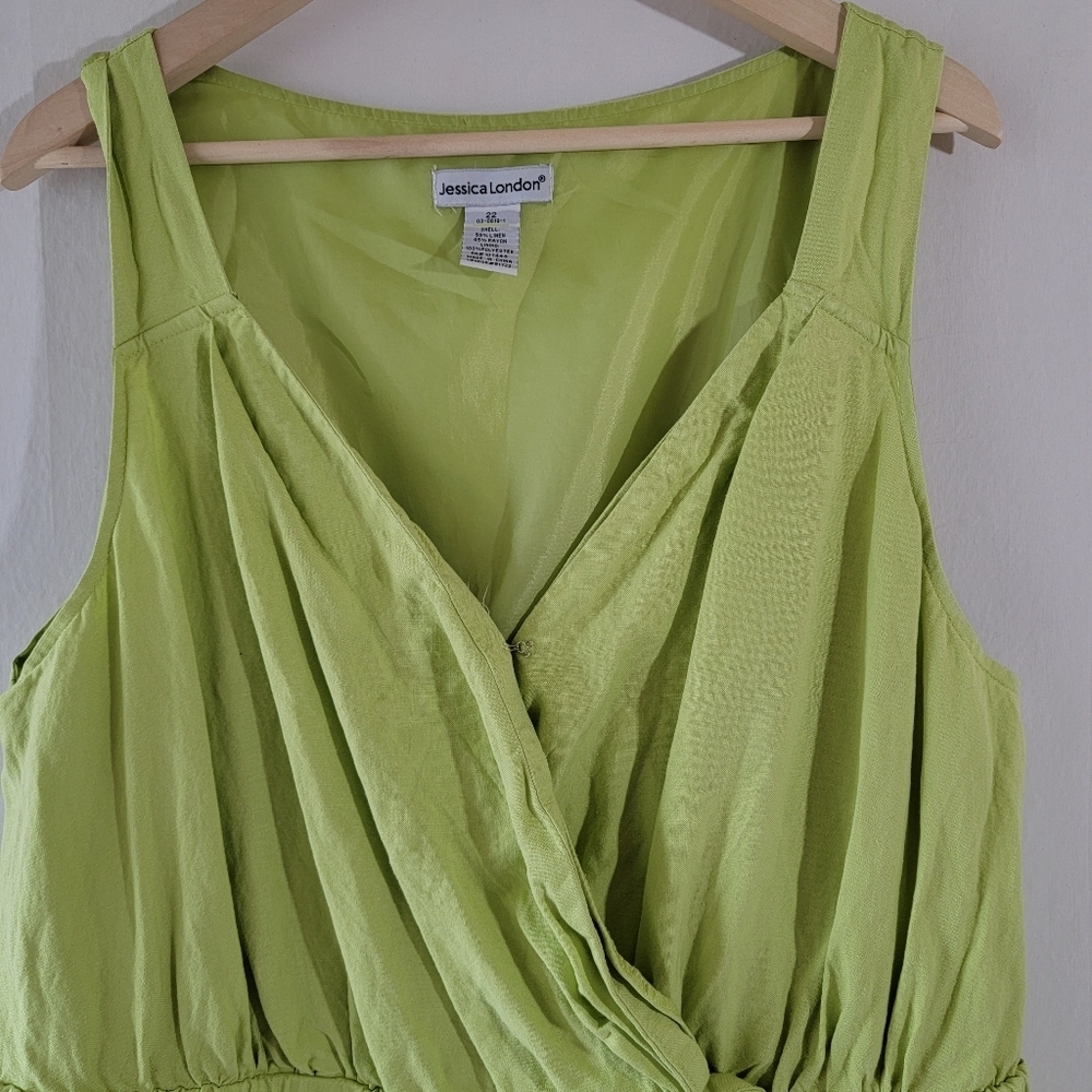 Jessica London Dress + Blouse Twinnie Set 22 Green Hawaiian Tropical Linen Blend View 5